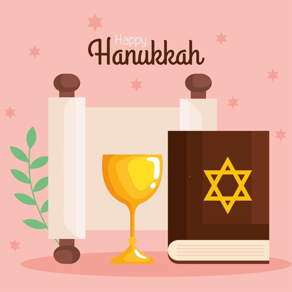 Happy hanukkah torah and cup vector design