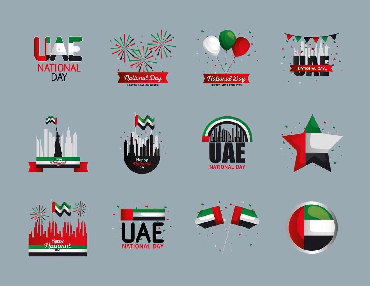 diseño de vector de conjunto de símbolo del día nacional de los emiratos árabes unidos