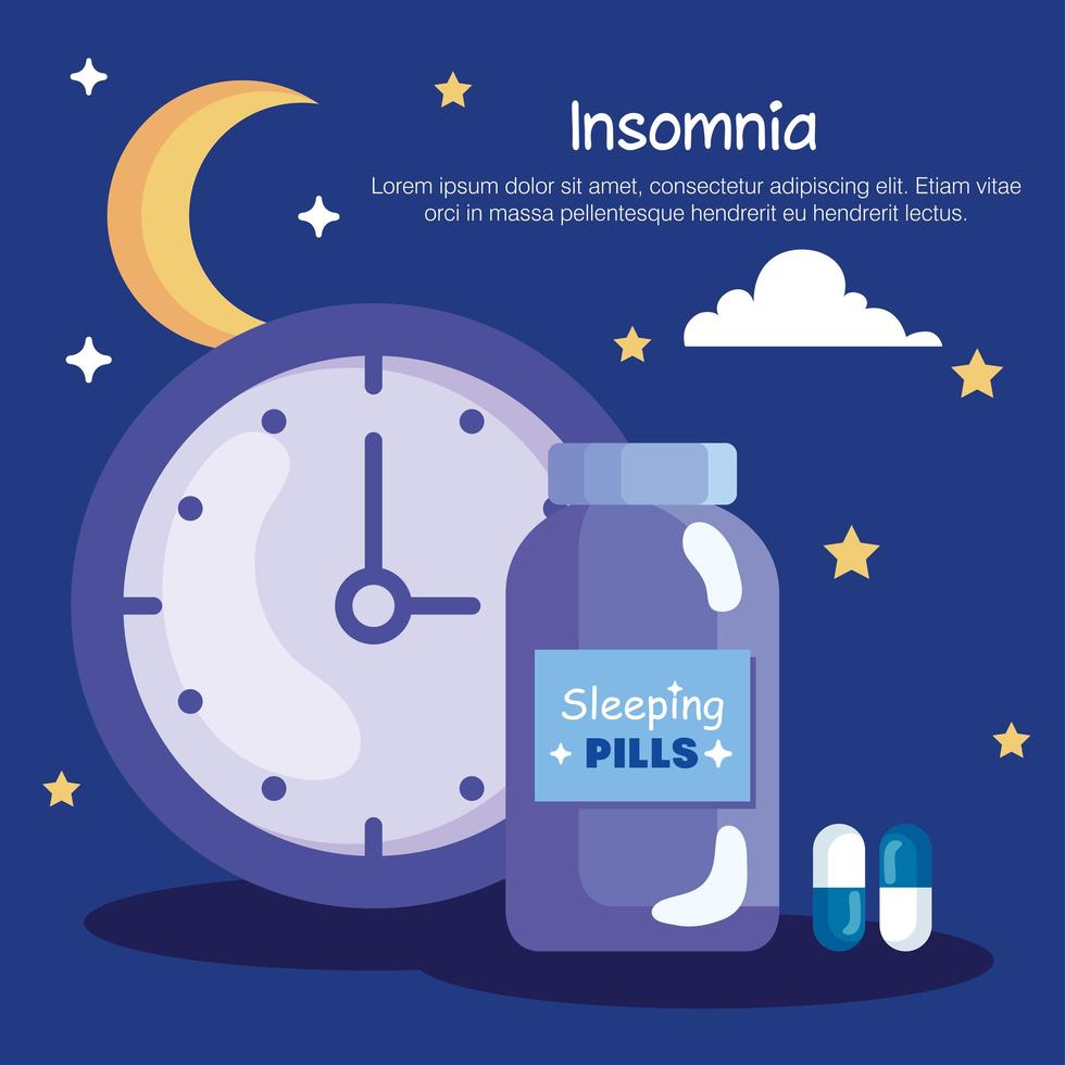 insomnia clock and pills jar vector design