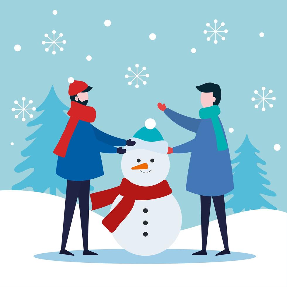 merry christmas men with snowman vector design