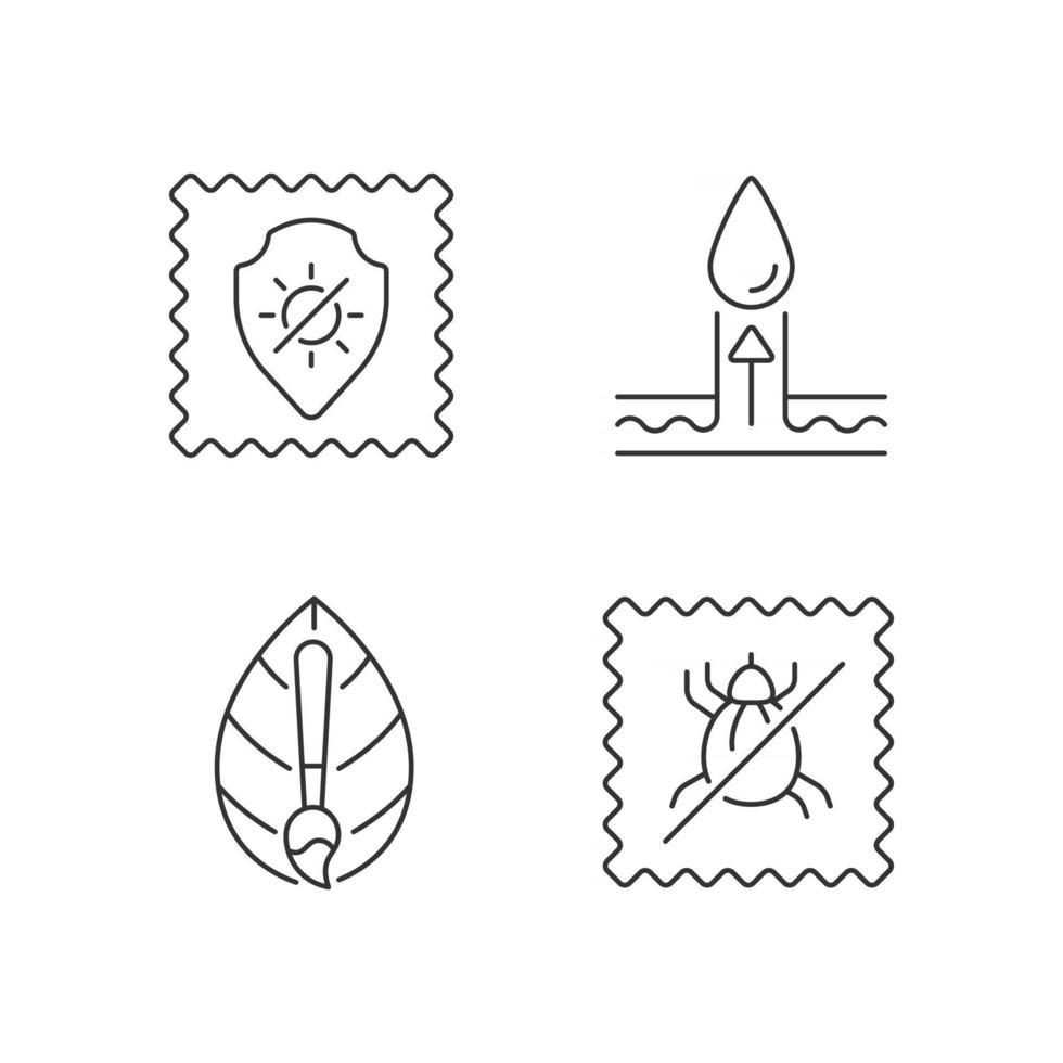 Fabric quality characteristics linear icons set vector