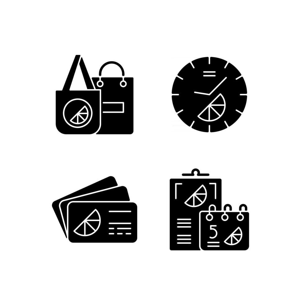 materiales de marca de la empresa iconos de glifos negros en espacio en blanco vector