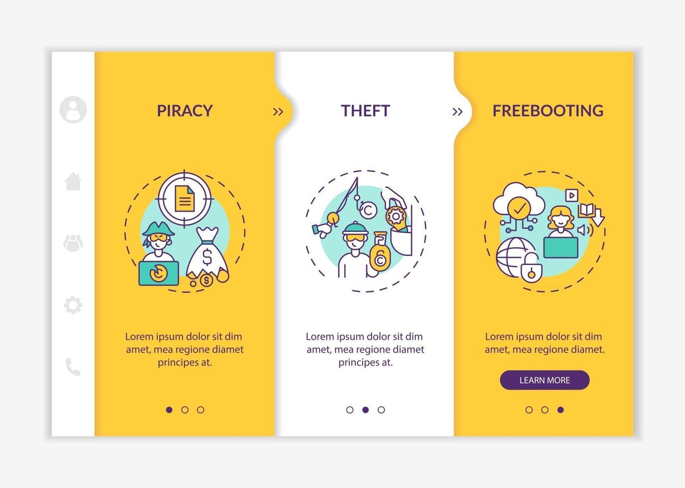 Copyright contravention types onboarding vector template