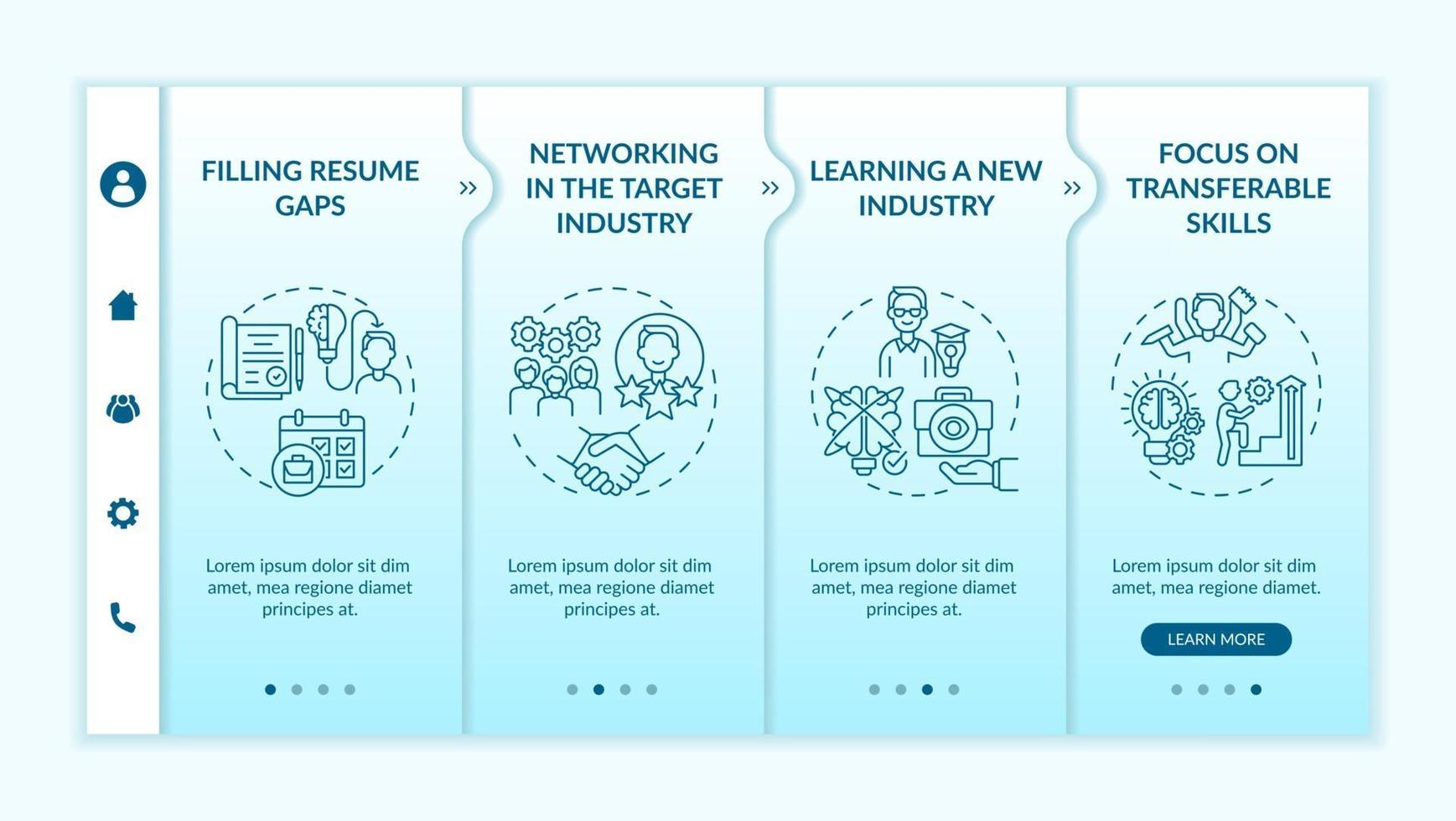 Transition job pros onboarding mobile app page screen with concepts vector