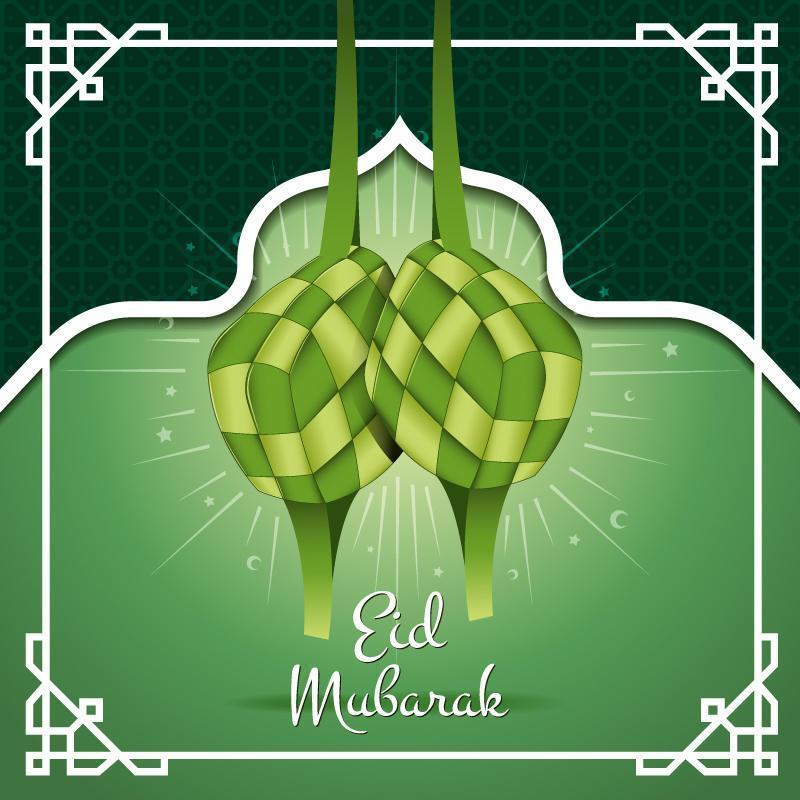 eid mubarak con concepto de ketupat vector