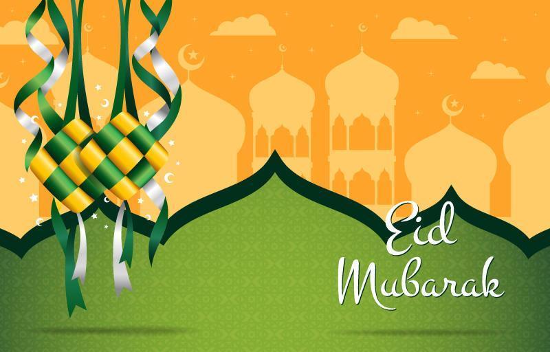 Ketupat and Mosque Background vector