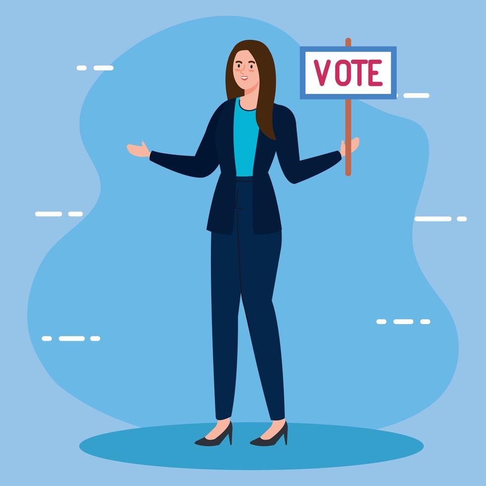 día de las elecciones mujer sosteniendo diseño de vector de banner de voto
