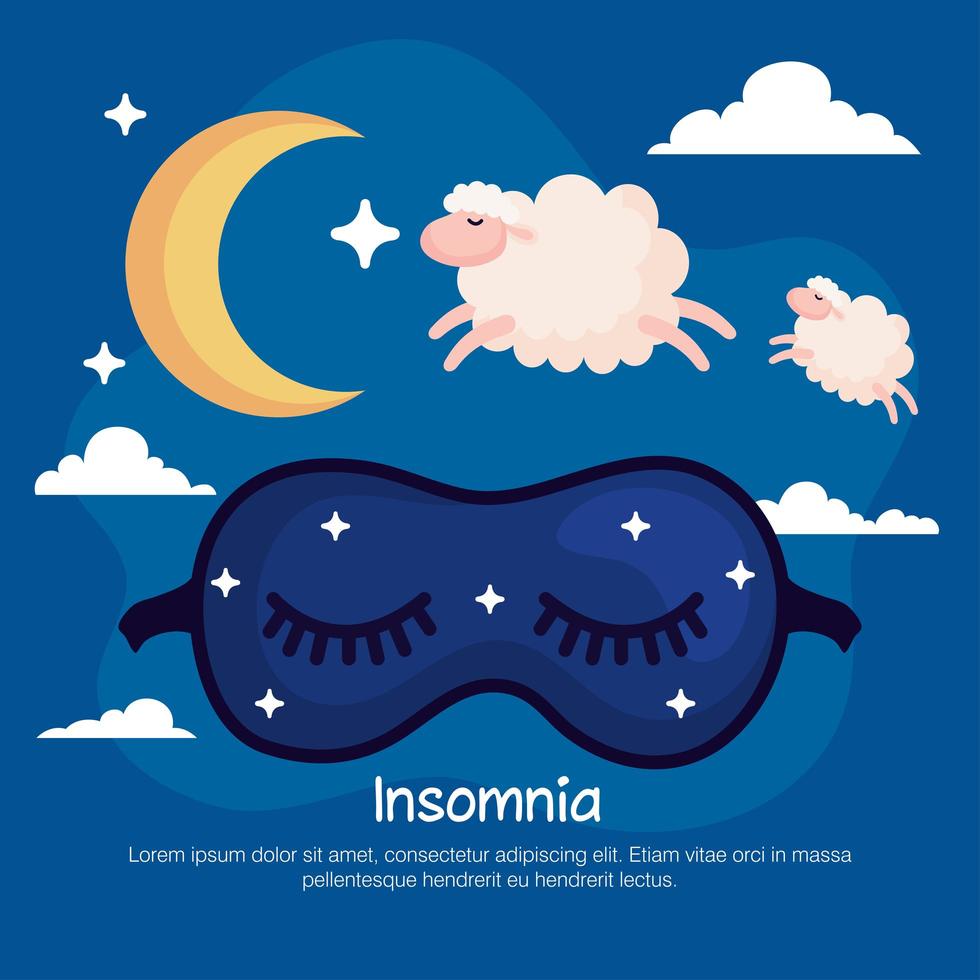 máscara de insomnio ovejas y diseño de vector de luna