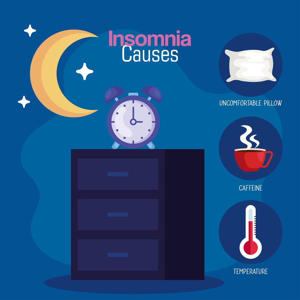 insomnia causes clock on furniture and moon vector design