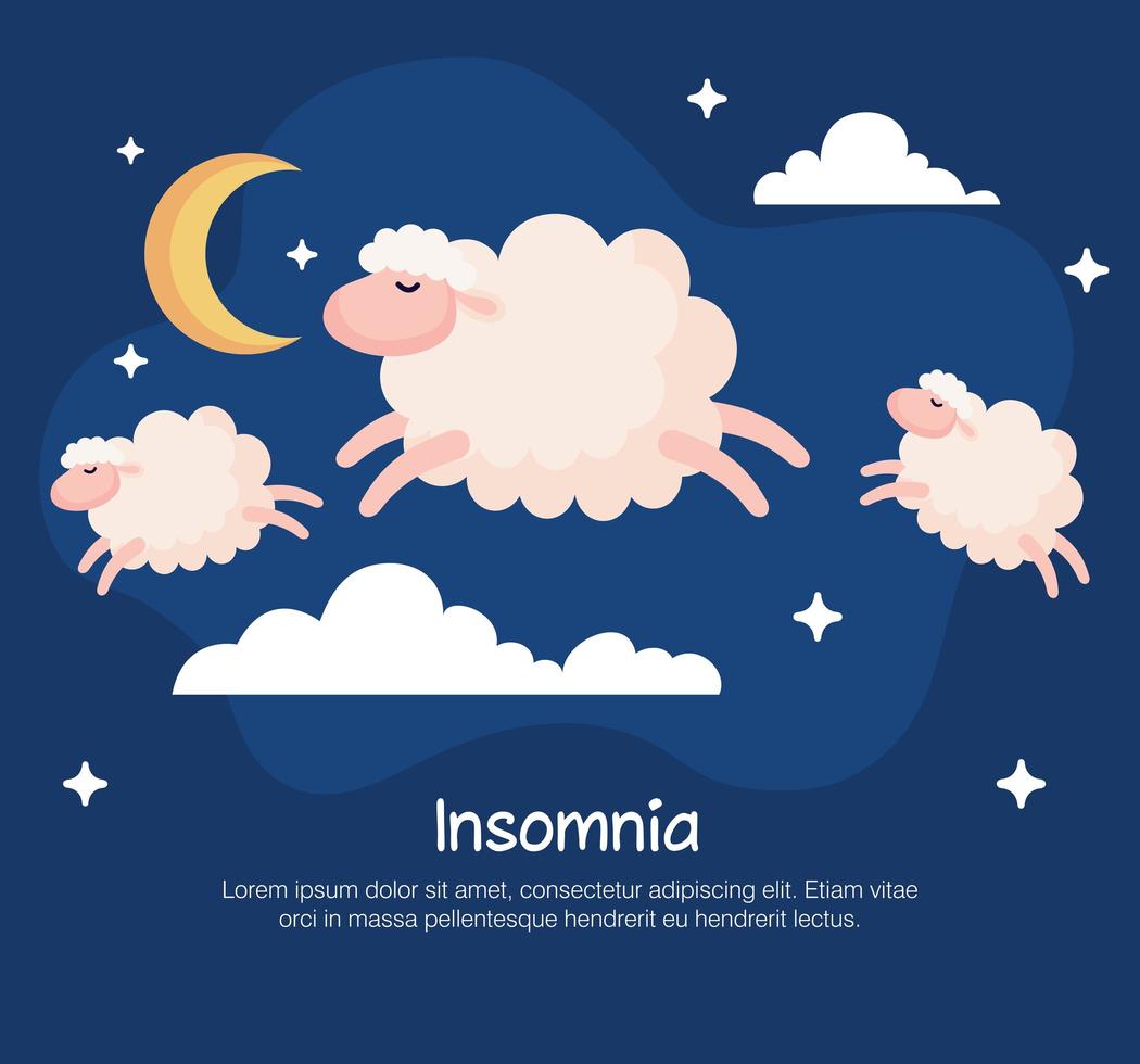 insomnia sheeps and clouds vector design