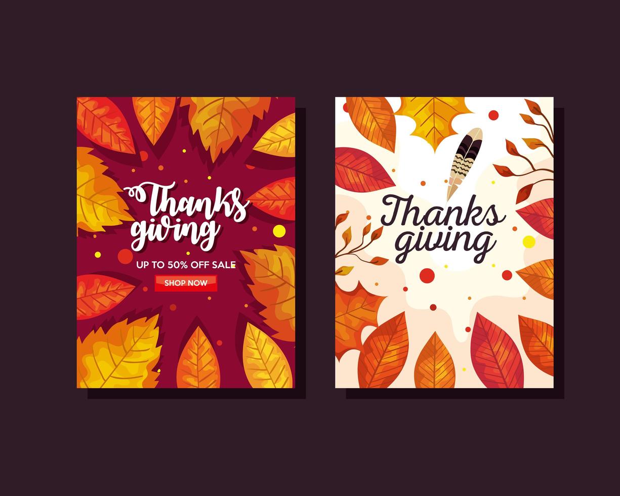 thanksgiving day with autumn leaves in ecommerce banners vector design