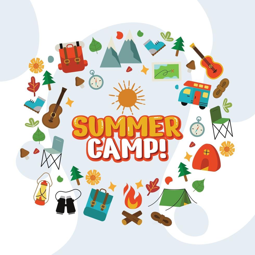 Summer Camp Background With Elements Around The Words vector