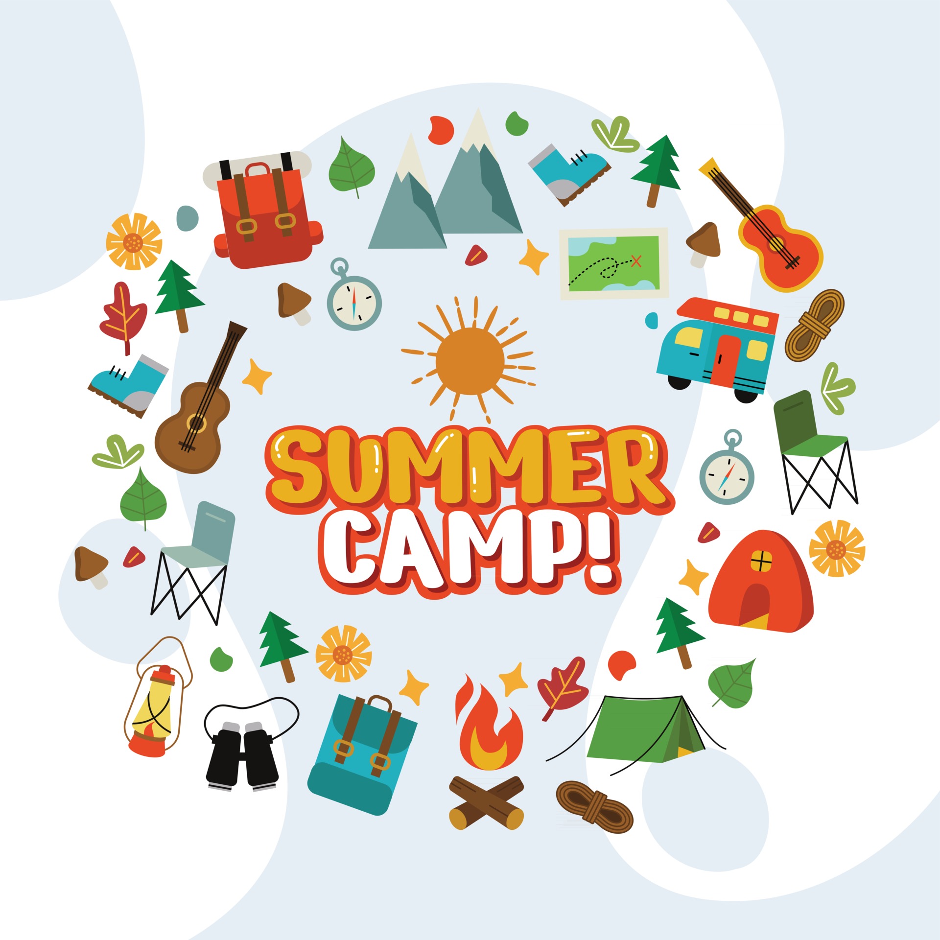 Summer Camp Background With Elements Around The Words 2499422 Vector