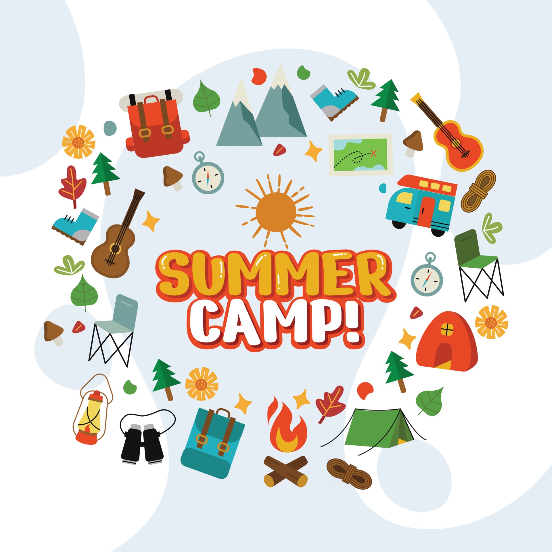 Summer Camp Background With Elements Around The Words 2499422 Vector Art at  Vecteezy