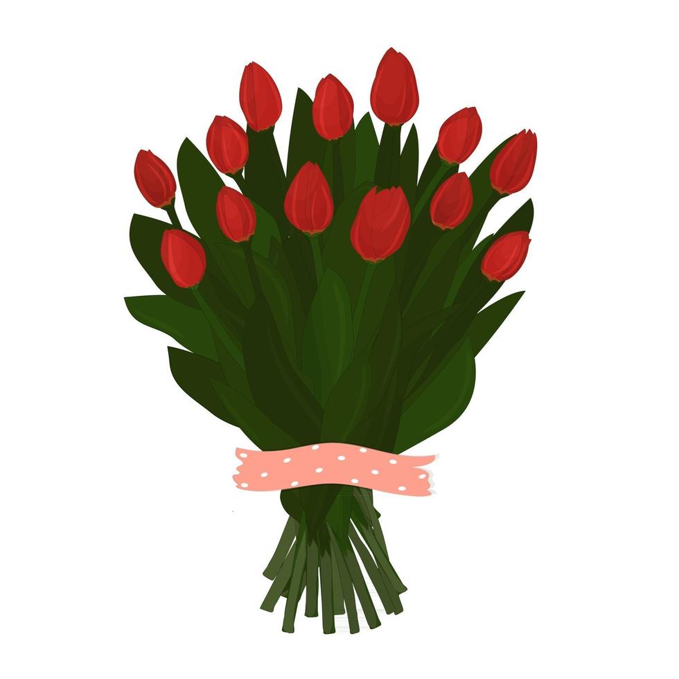Bouquet of Thirteen bright red tulips Flowers are under pink patterned washi tape for scrapbooking vector