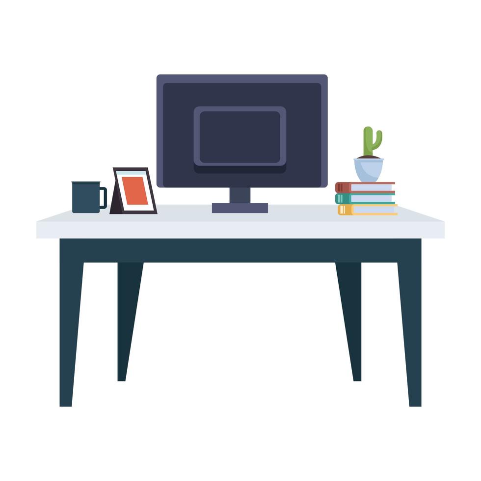 desktop computer in desk office workplace vector