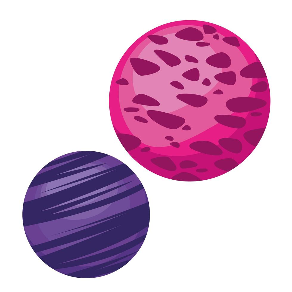 planetas espaciales iconos de colores rosa y morado vector