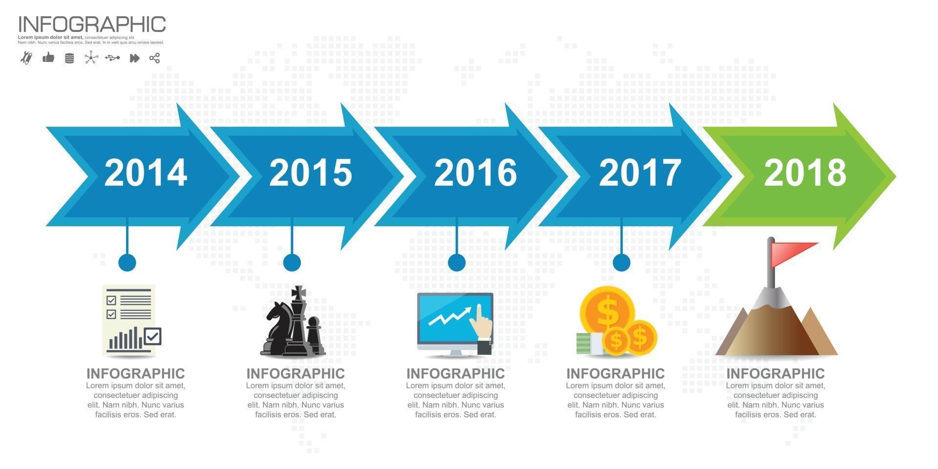 Timeline infographic road map with businessicons designed for template milestone element modern diagram process chart Vector illustration