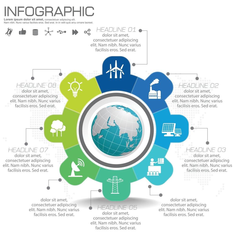 El globo terráqueo con ilustración vectorial infográfica se puede utilizar como pancarta o póster del día mundial del medio ambiente vector