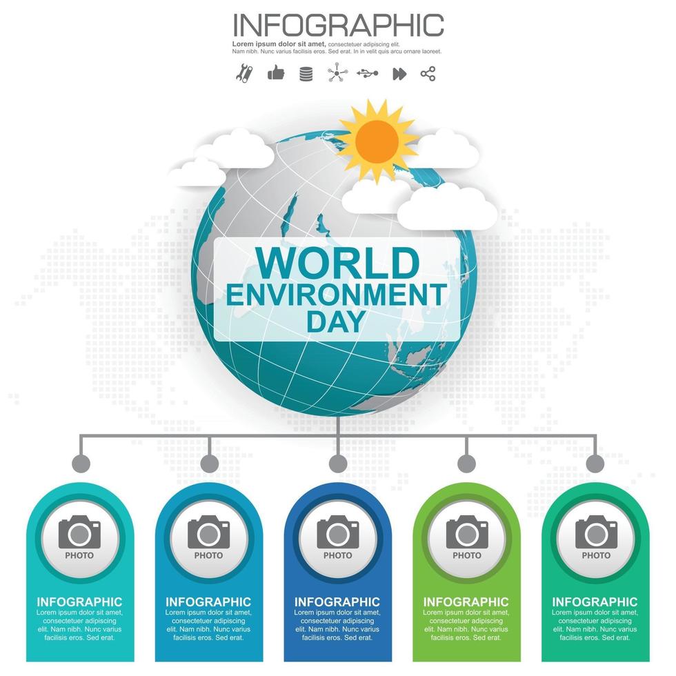El globo terráqueo con ilustración vectorial infográfica se puede utilizar como pancarta o póster del día mundial del medio ambiente vector
