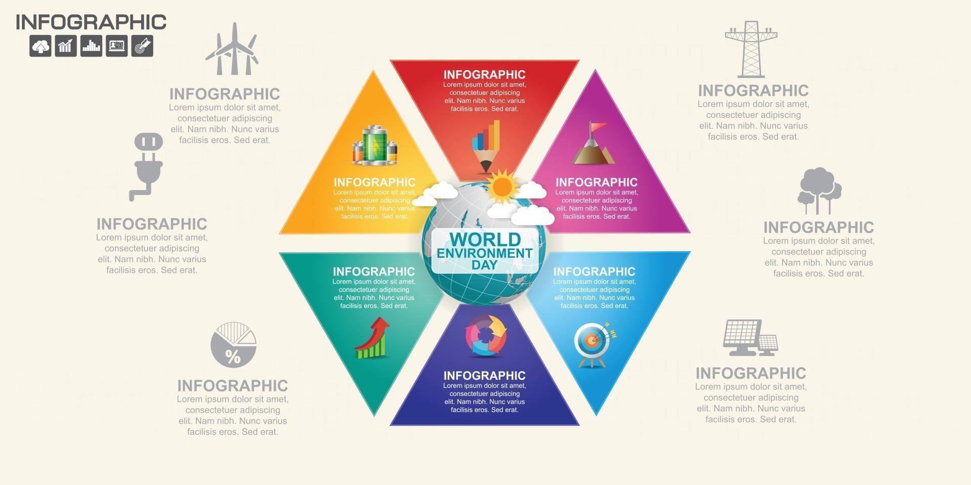 El globo terráqueo con ilustración vectorial infográfica se puede utilizar como pancarta o póster del día mundial del medio ambiente vector