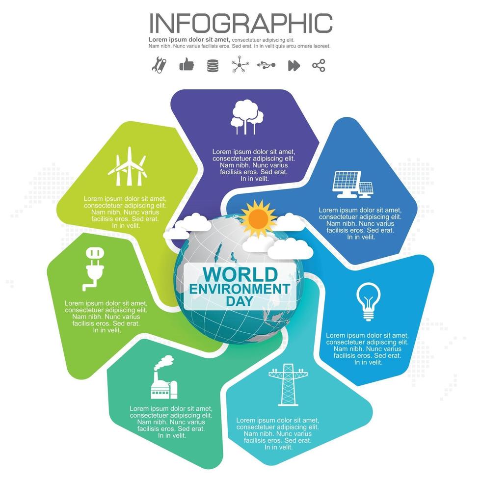 El globo terráqueo con ilustración vectorial infográfica se puede utilizar como pancarta o póster del día mundial del medio ambiente vector