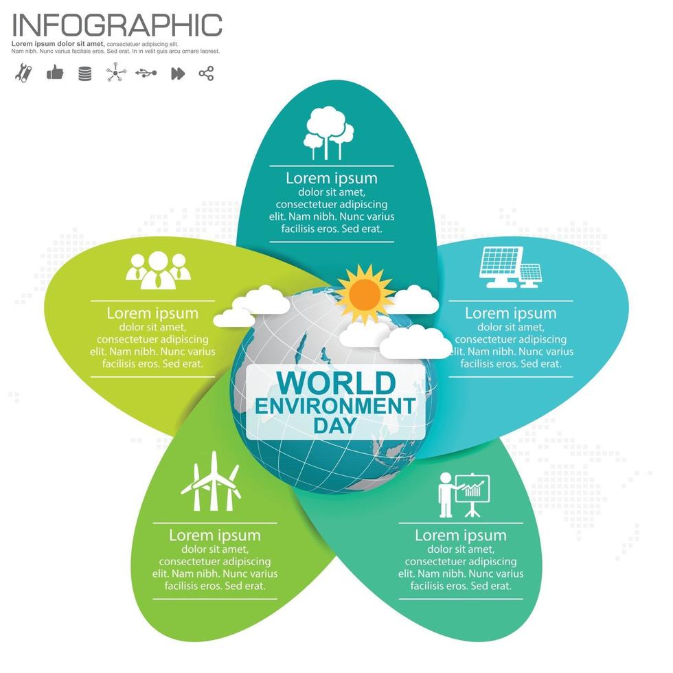 El globo terráqueo con ilustración vectorial infográfica se puede utilizar como pancarta o póster del día mundial del medio ambiente vector