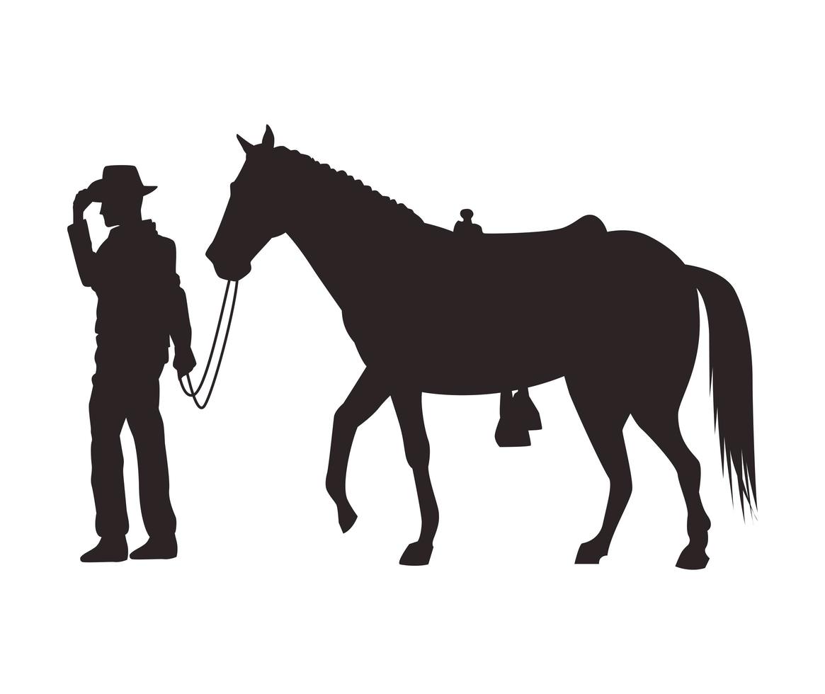 silueta de figura de vaquero con caballo vector