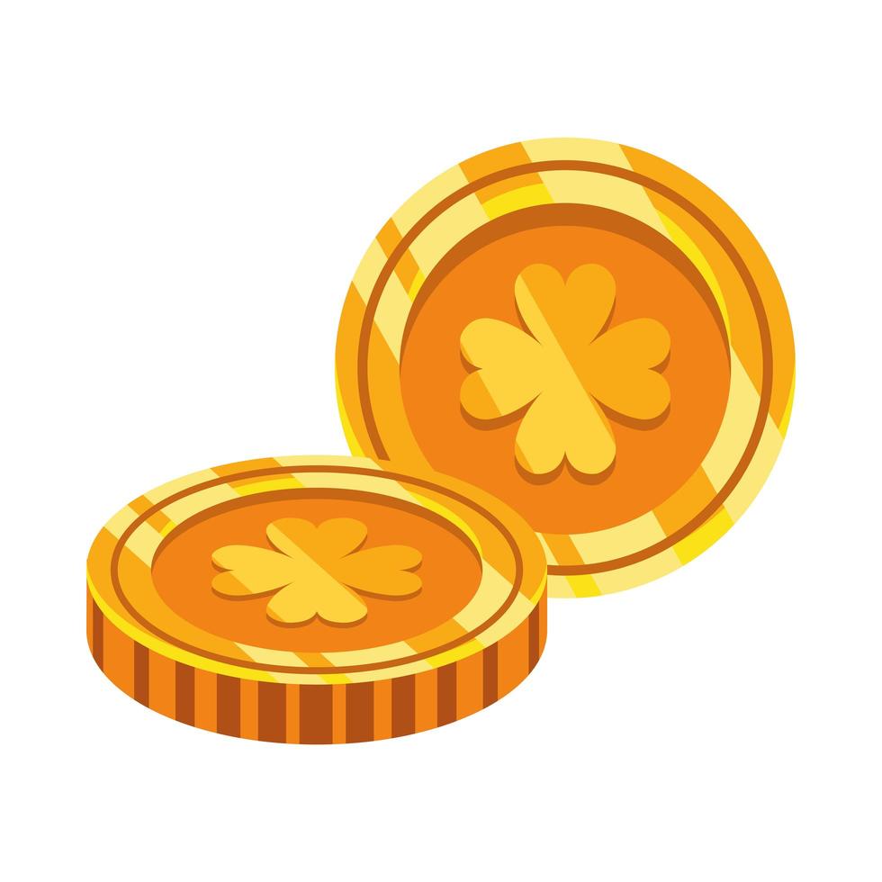 monedas de oro con tréboles icono de san patricio vector