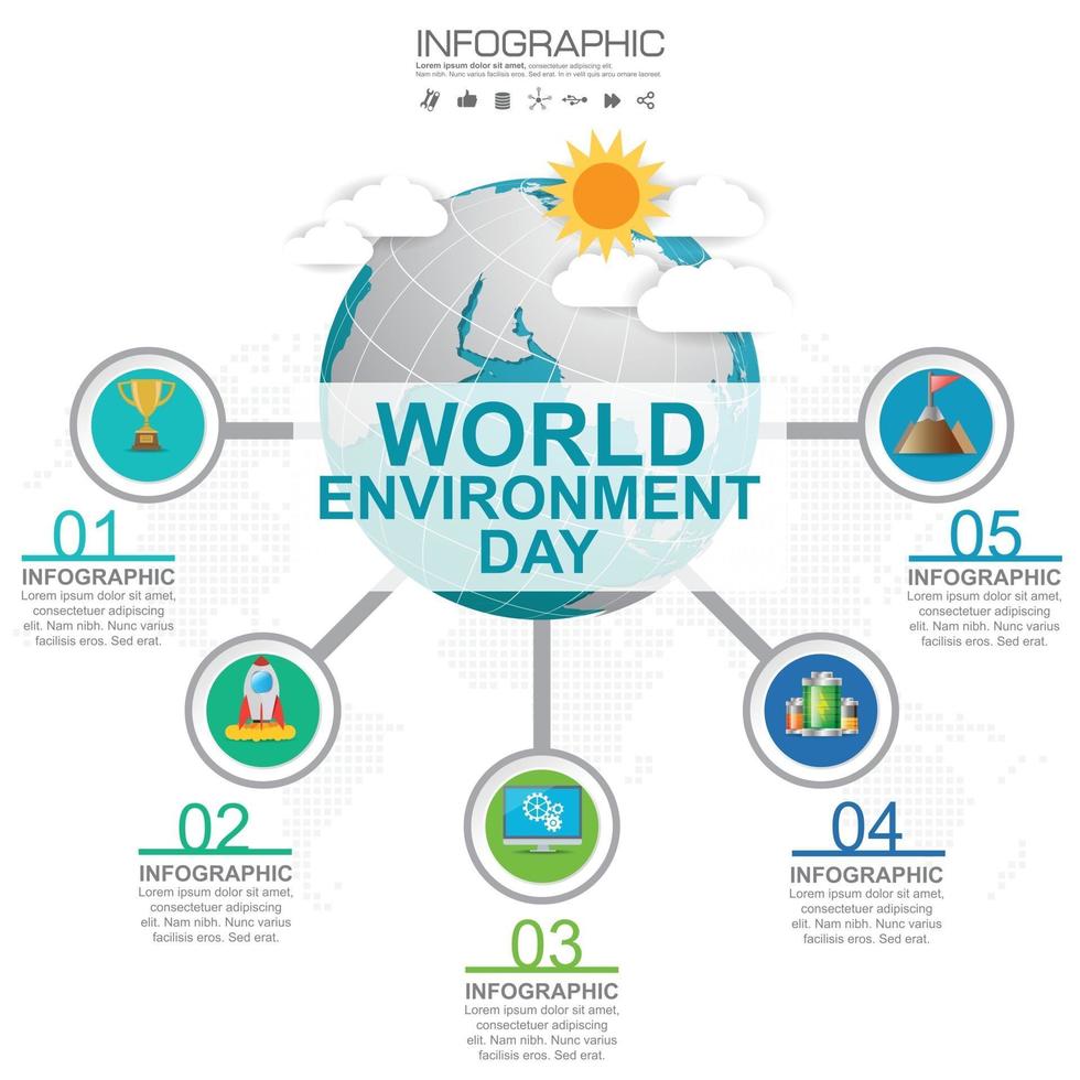 El globo terráqueo con ilustración vectorial infográfica se puede utilizar como pancarta o póster del día mundial del medio ambiente vector