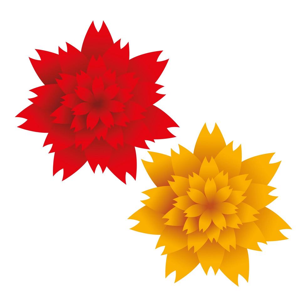 flores y hojas de colores rojo y amarillo vector