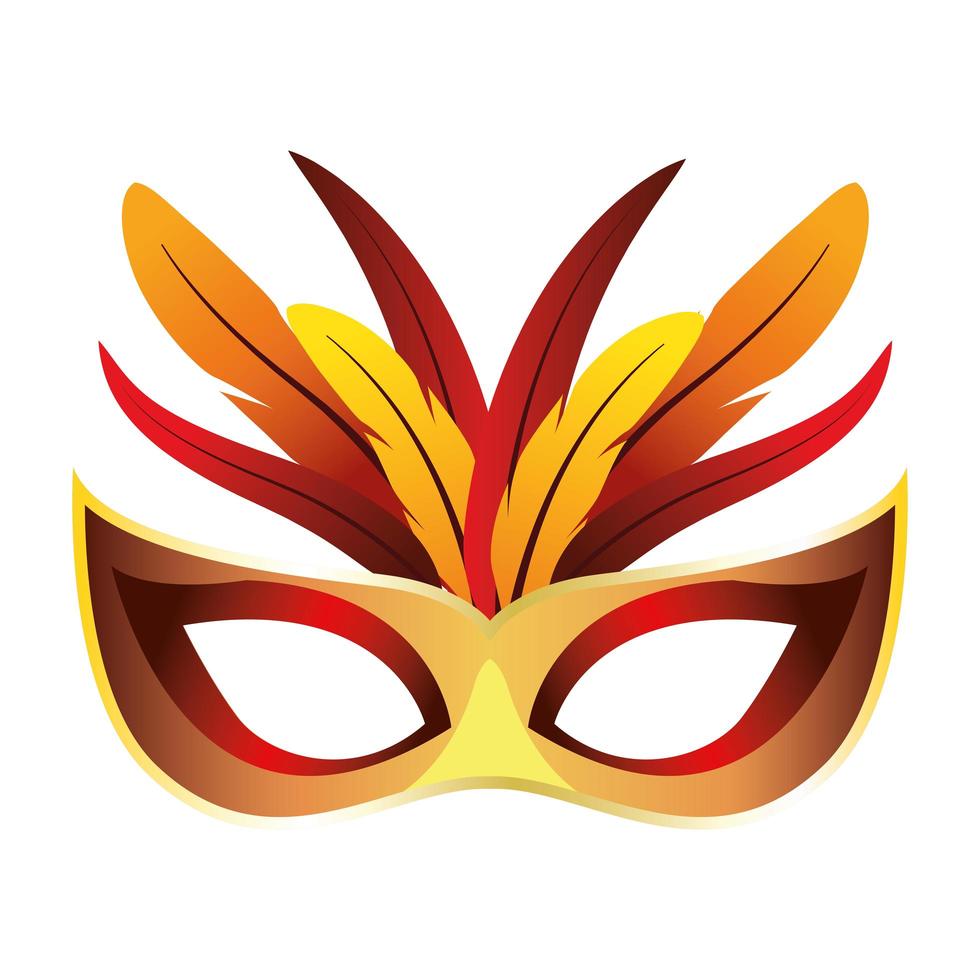 golden mask mardi gras with feathers vector