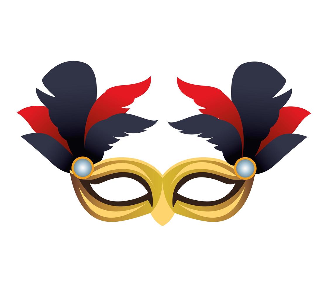golden mask mardi gras with red and black feathers vector
