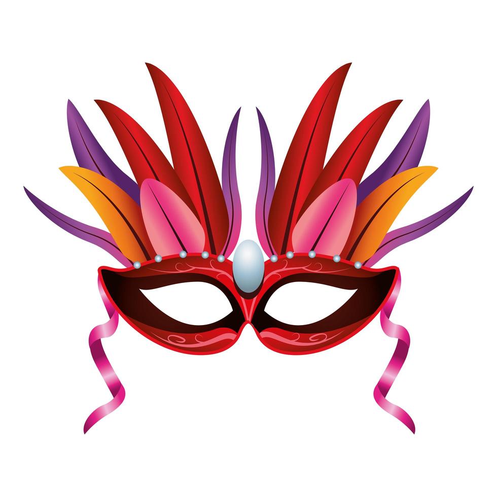 máscara roja de mardi gras con plumas vector