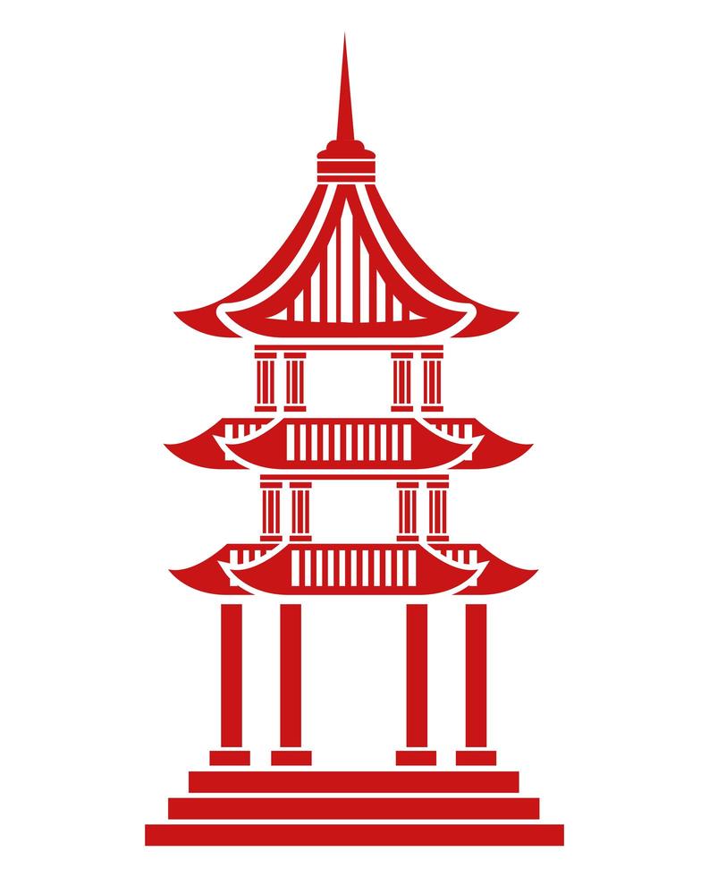 chinese red castle building icon vector