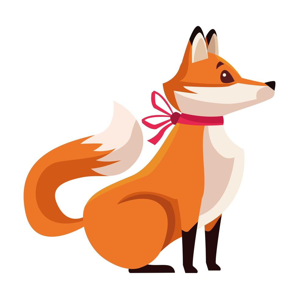 cute fox with christmas bow character vector