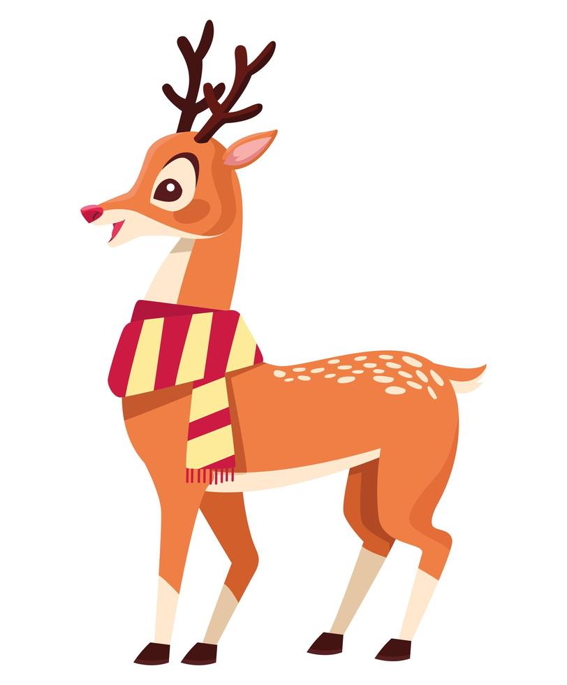 cute christmas deer with scarf character vector