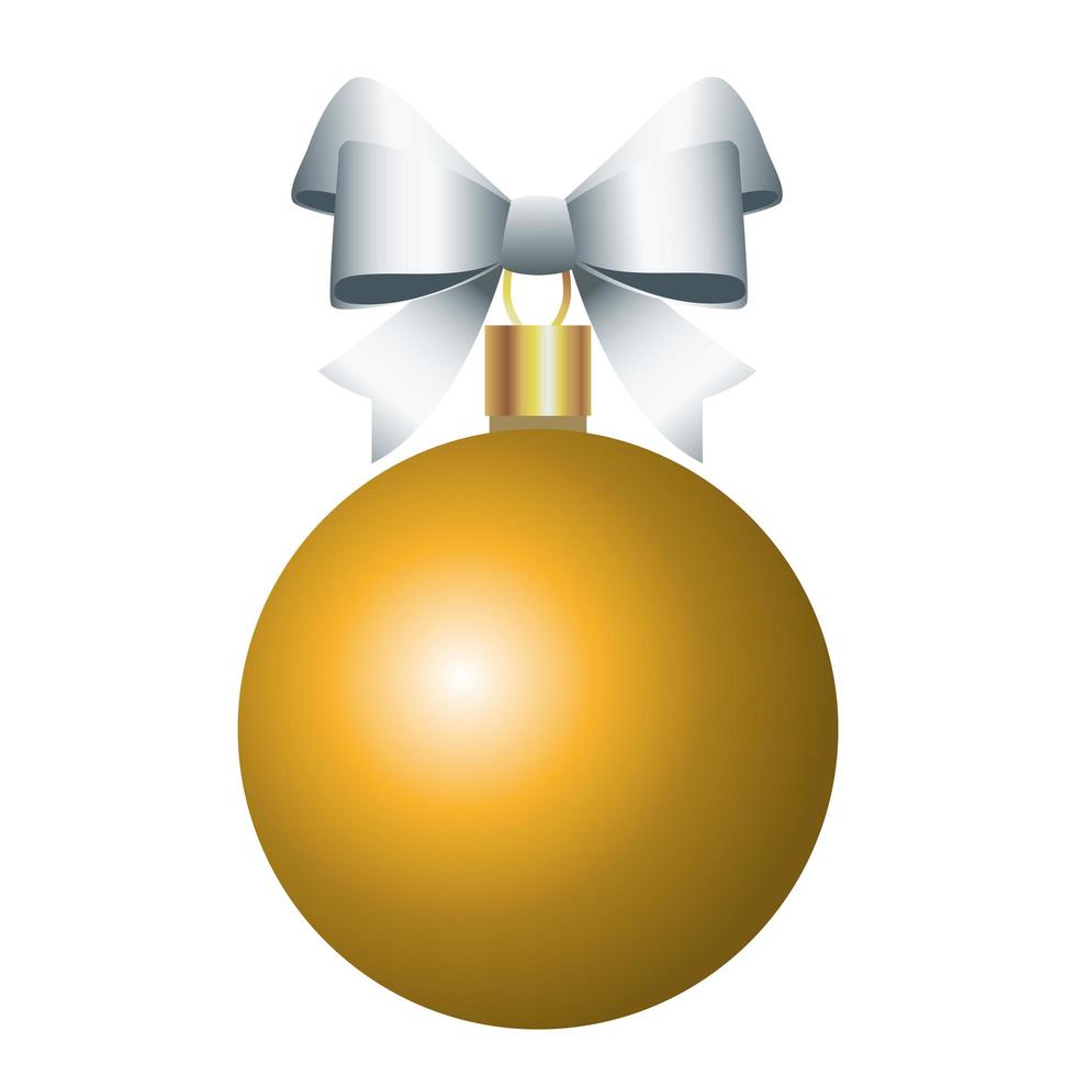 happy merry christmas golden ball with silver bow icon vector