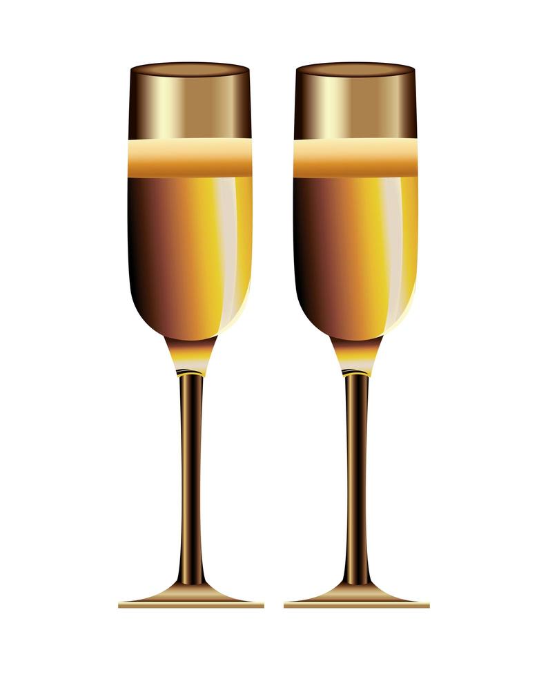 golden champagne cups celebration icon vector