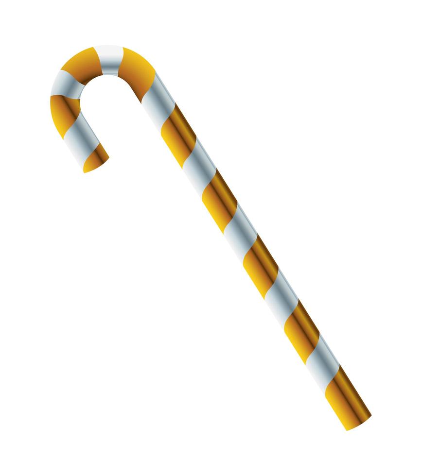 happy merry christmas sweet cane with golden and silver stripes vector