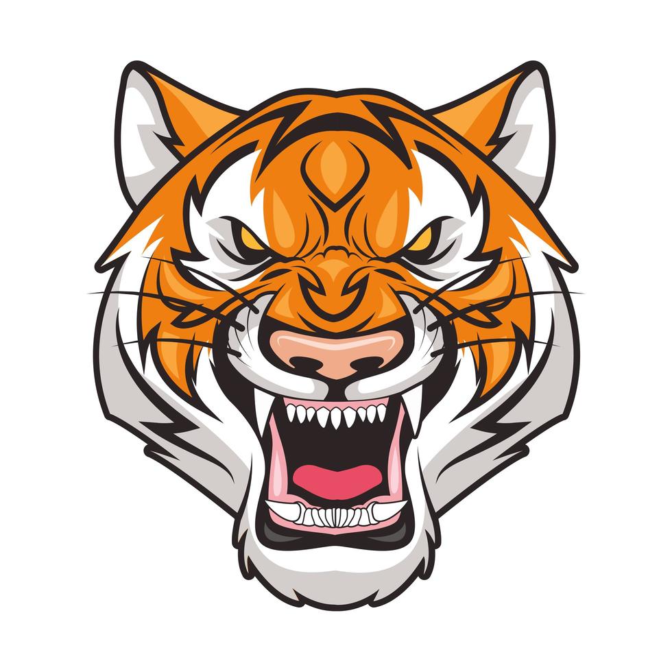 tiger animal wild head character colorful icon vector