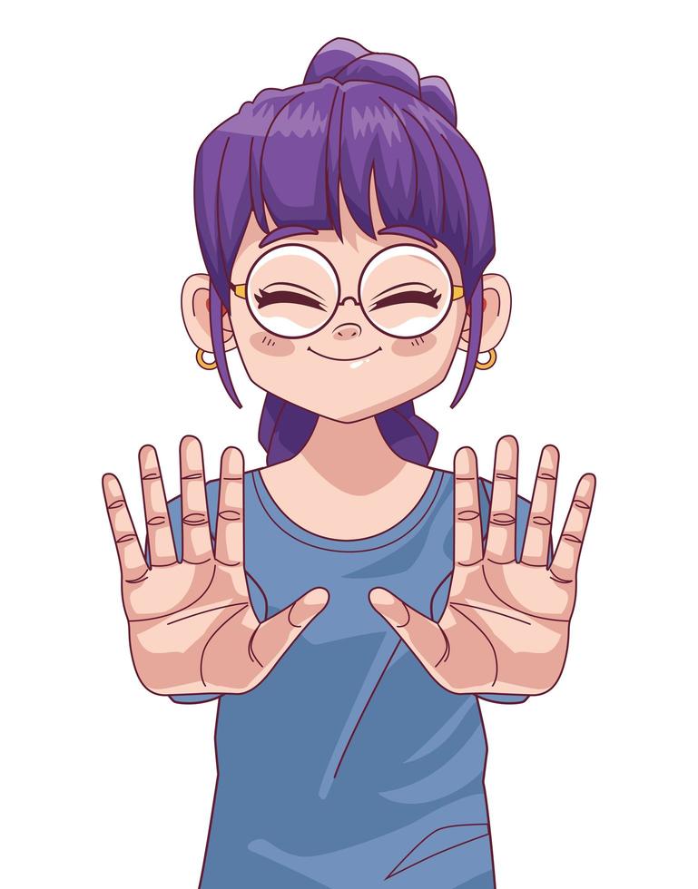 cute little girl with hands stop comic manga character vector