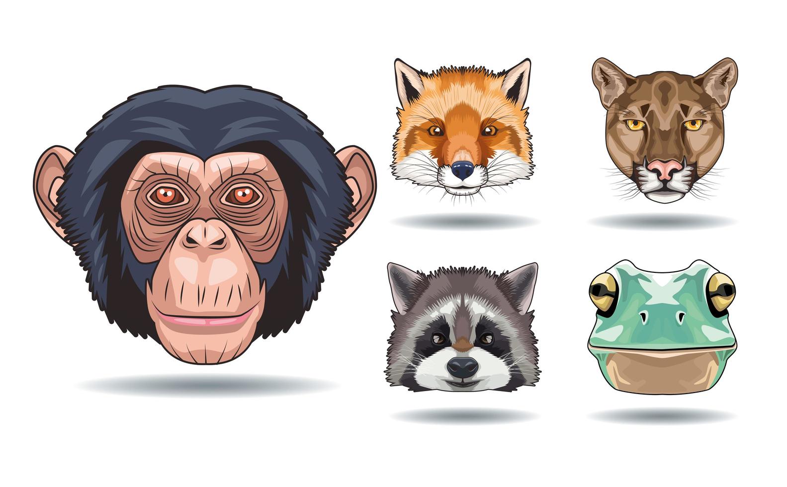 bundle of five animals heads characters vector