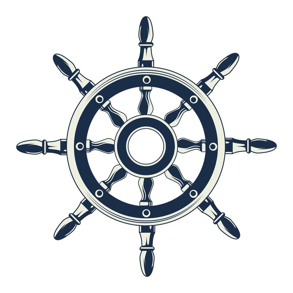 timón de barco náutico gris vintage elemento icono vector