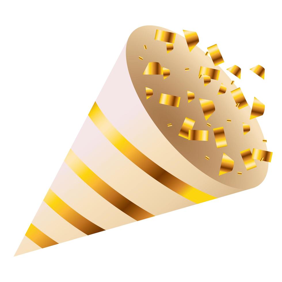 golden cornet and confetti party celebration icon vector