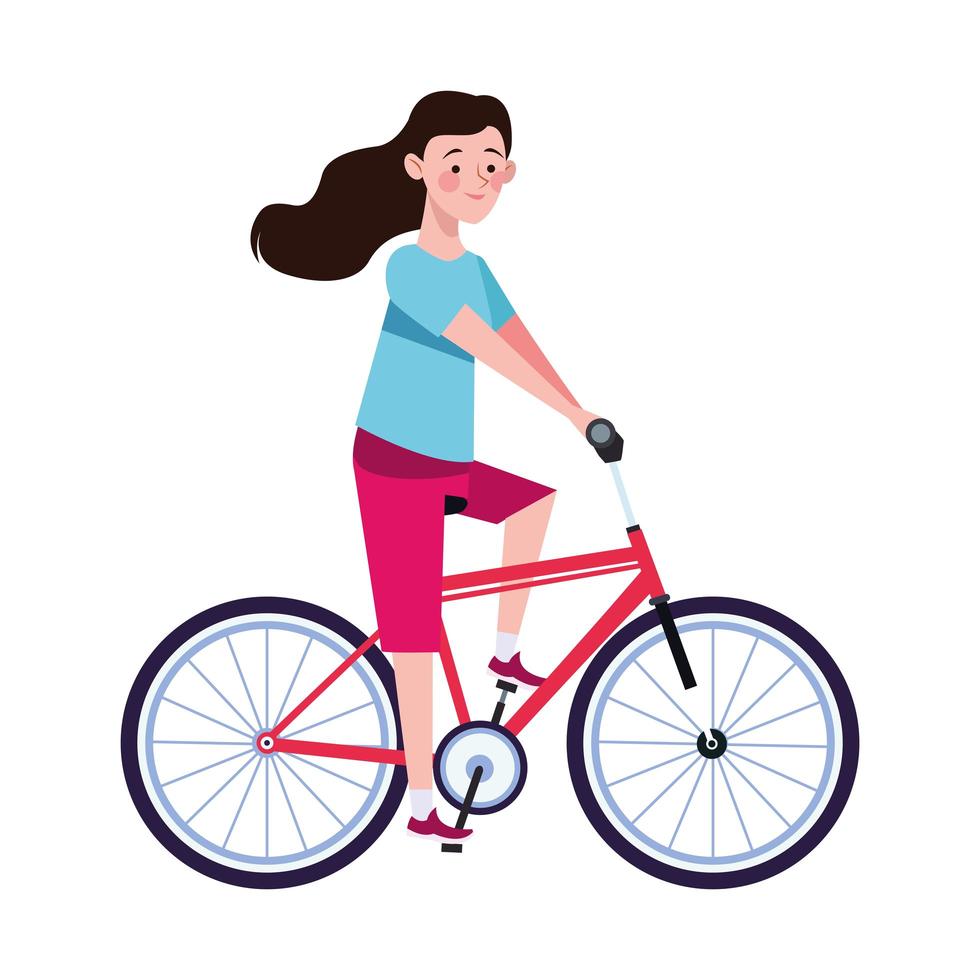 mujer en bicicleta carácter estilo de vida saludable vector