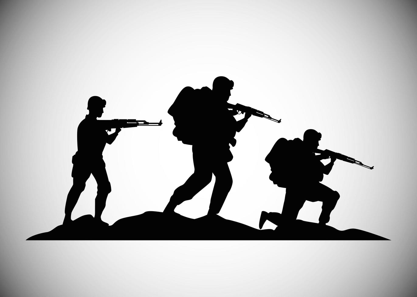 military soldiers with guns silhouettes figures icons vector