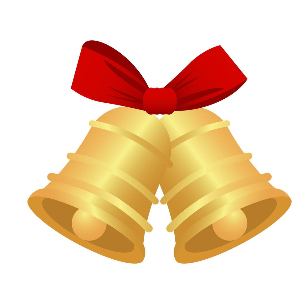 happy merry christmas golden bells with red bow vector