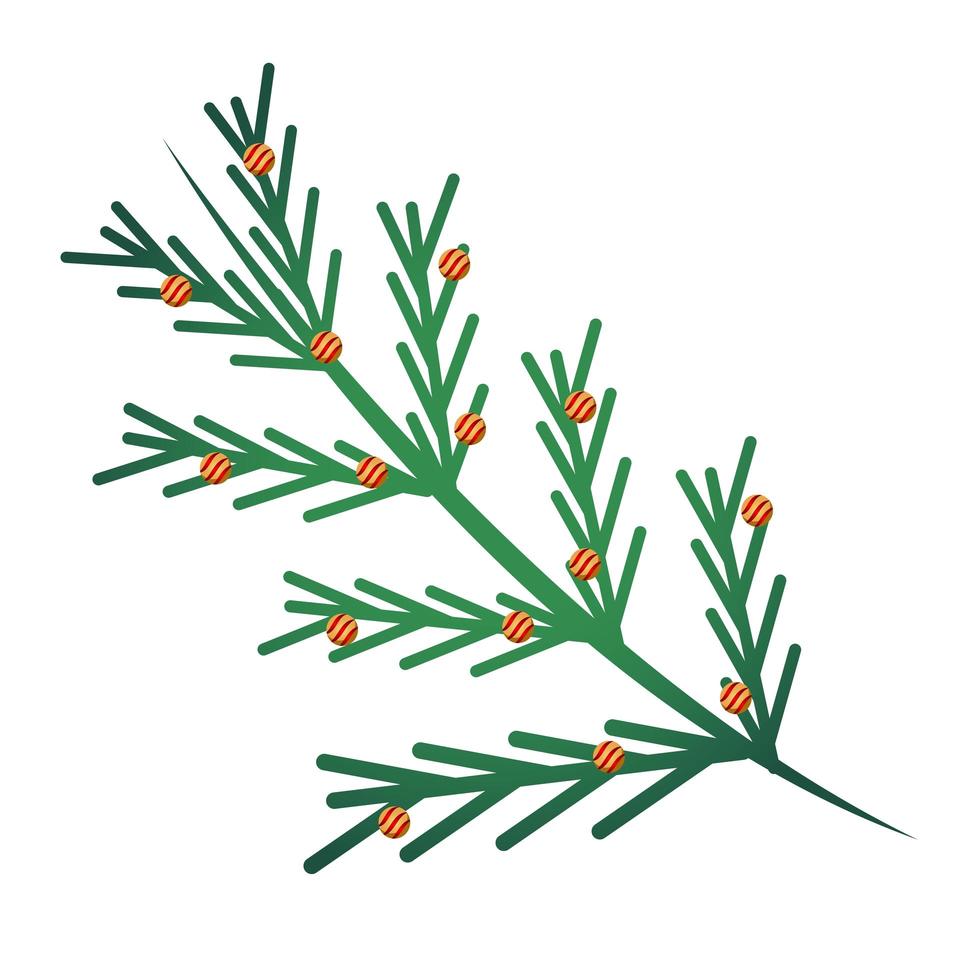 happy merry christmas pine tree branches with firs and balls vector