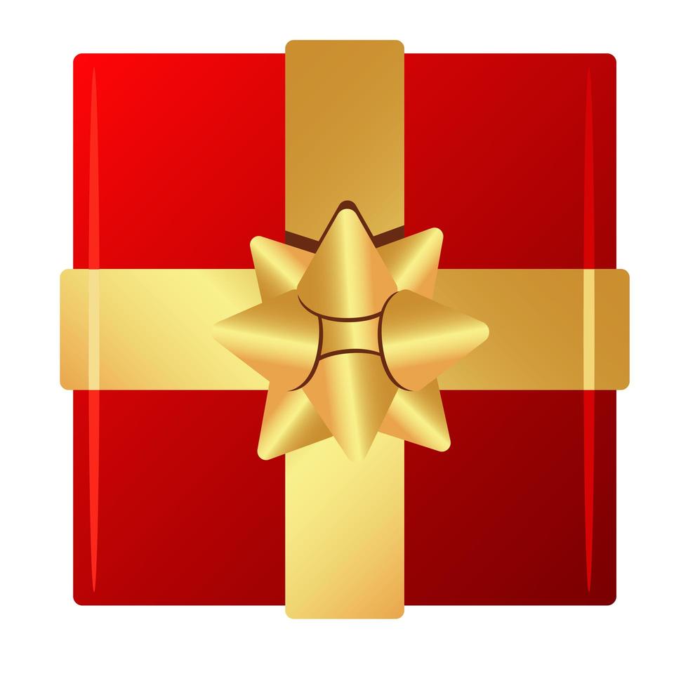 happy merry christmas red gift and golden ribbon vector